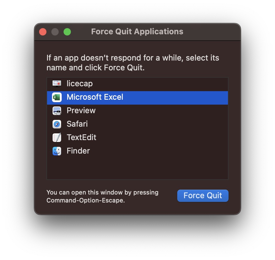 Mac Force Quit Applications - Microsoft Excel